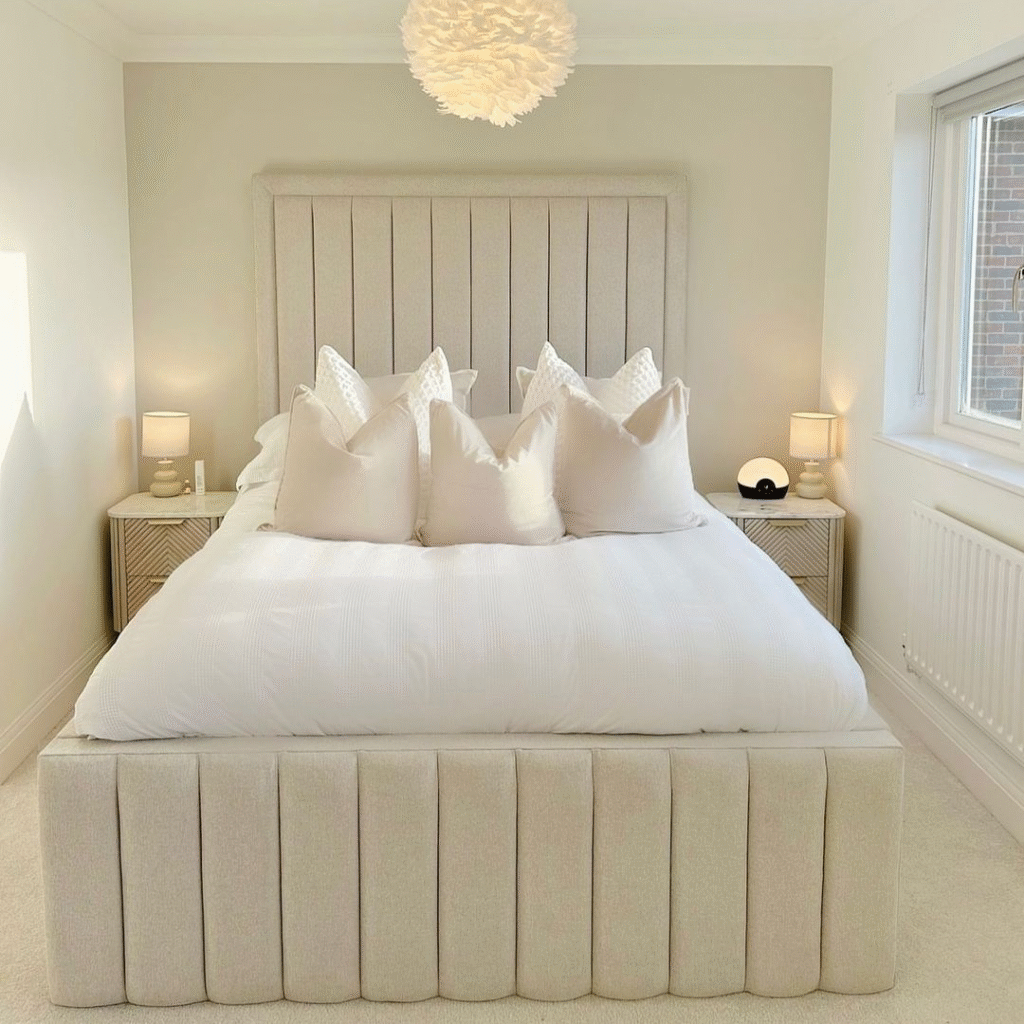 prestige high headboard bed with optional ottoman storage abbeds #b24