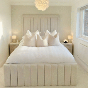 prestige high headboard bed with optional ottoman storage abbeds #b24