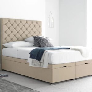 Nova Diamond Tufted Chesterfield Divan Bed Base Set & Padded Headboard – Warm Beige