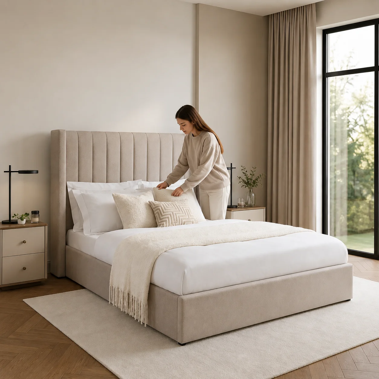 Grand Wingback Bed with Optional Ottoman