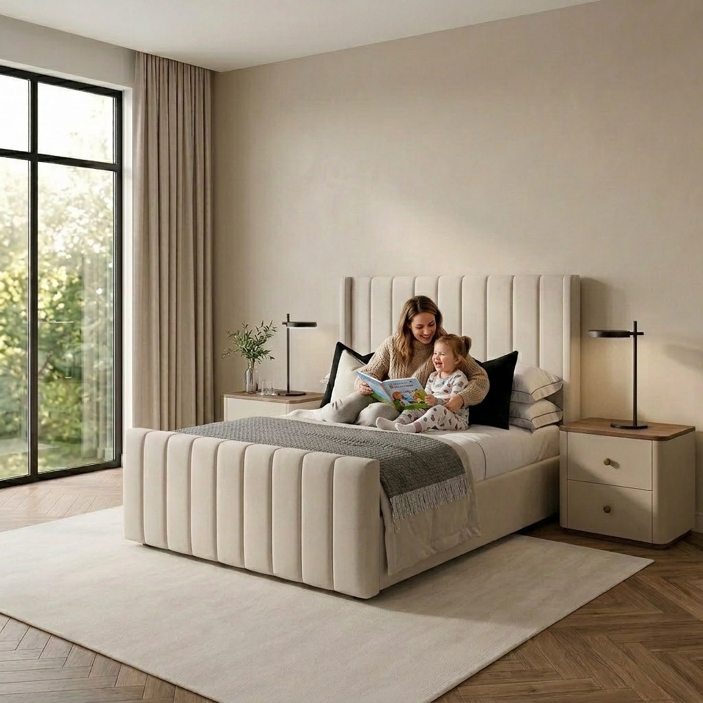 Royale Wingback Bed with Ottoman Storage
