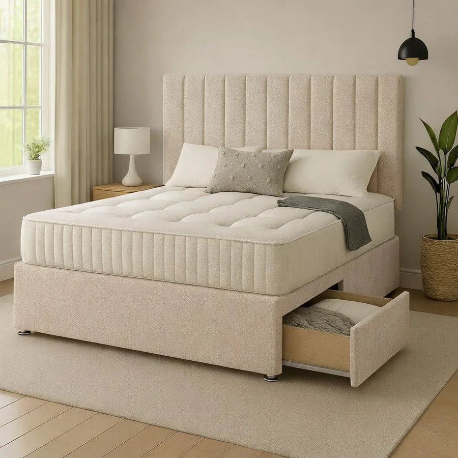 Agate Vertical Fluted Line Divan Bed Set with Storage Drawers – Teddy Bouclé