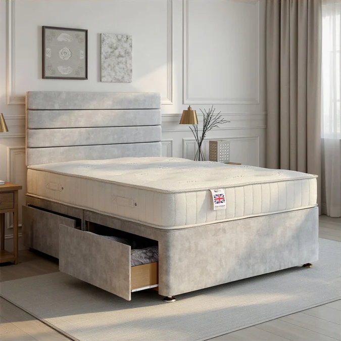 Jade Two Drawer Handcrafted Divan Bed Set With Storage