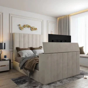 Vertical Line TV Bed Frame | Panelled TV Bed