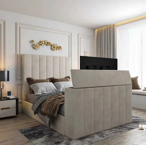 Vertical Line TV Bed Frame | Panelled TV Bed