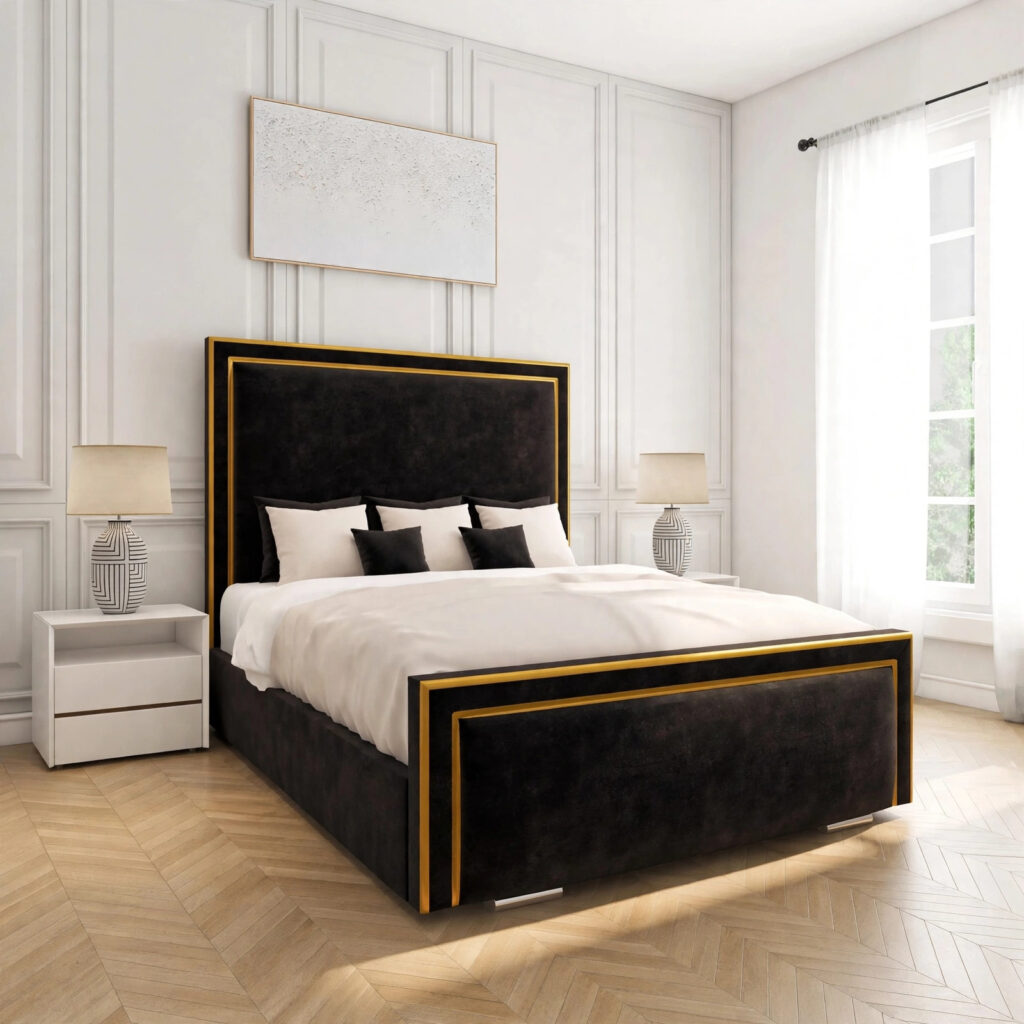 2026 Golden Ibiza Linear Bed with Gold Fabric Lining