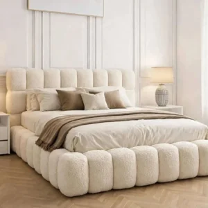 Verona Ivory Bouclé Channel Tufted Bed Frame