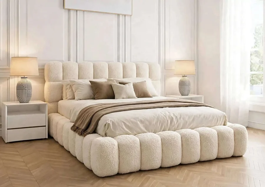 Verona Ivory Bouclé Channel Tufted Bed Frame