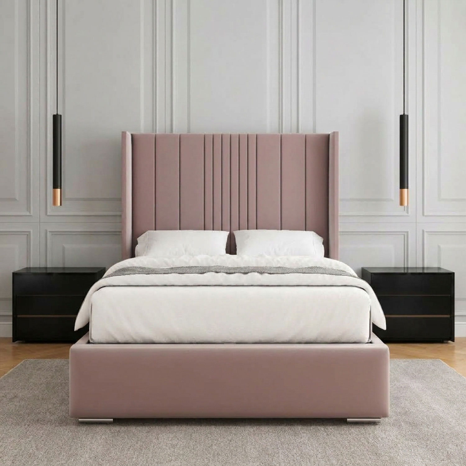 Haven Beige Fabric Bed Frame with Tufted Headboard - Image 3