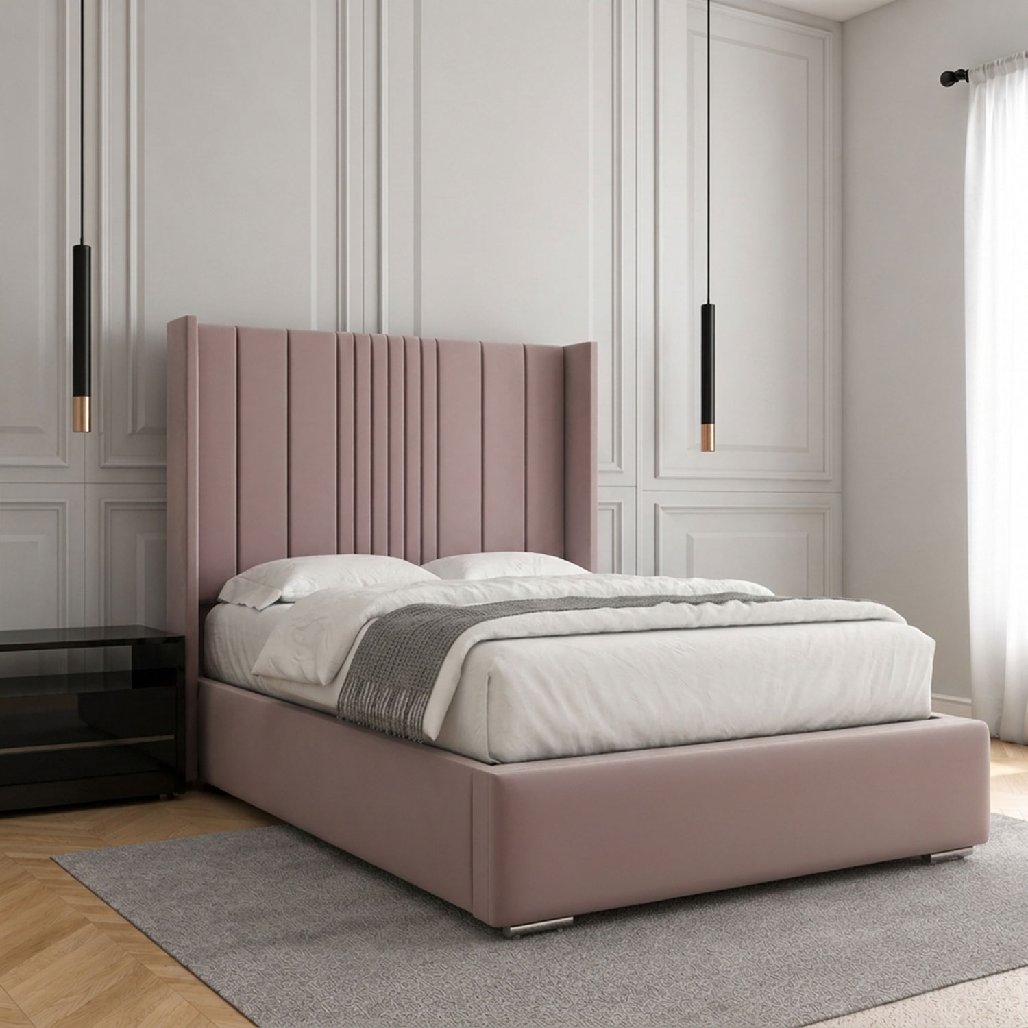 Haven Beige Fabric Bed Frame with Tufted Headboard