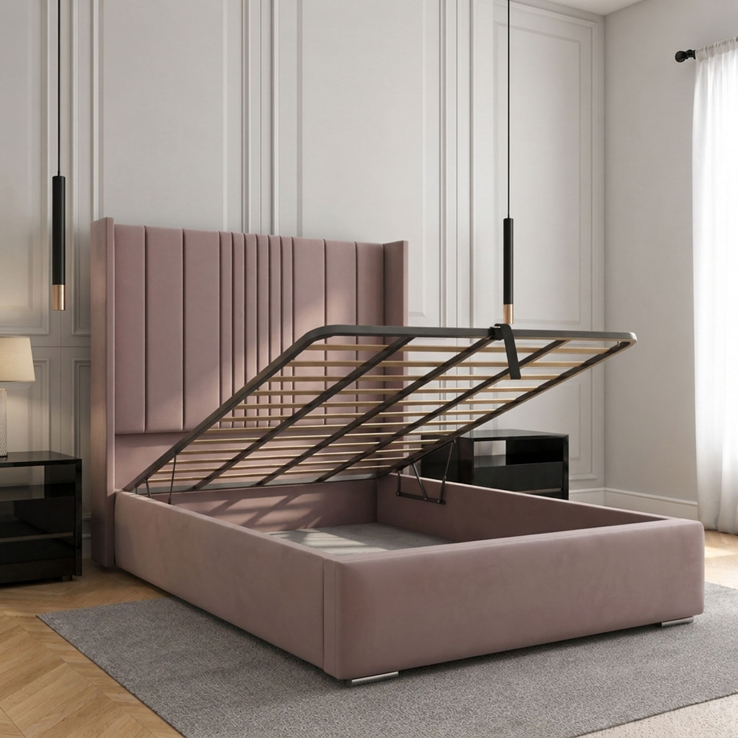 Haven Beige Fabric Bed Frame with Tufted Headboard - Image 2