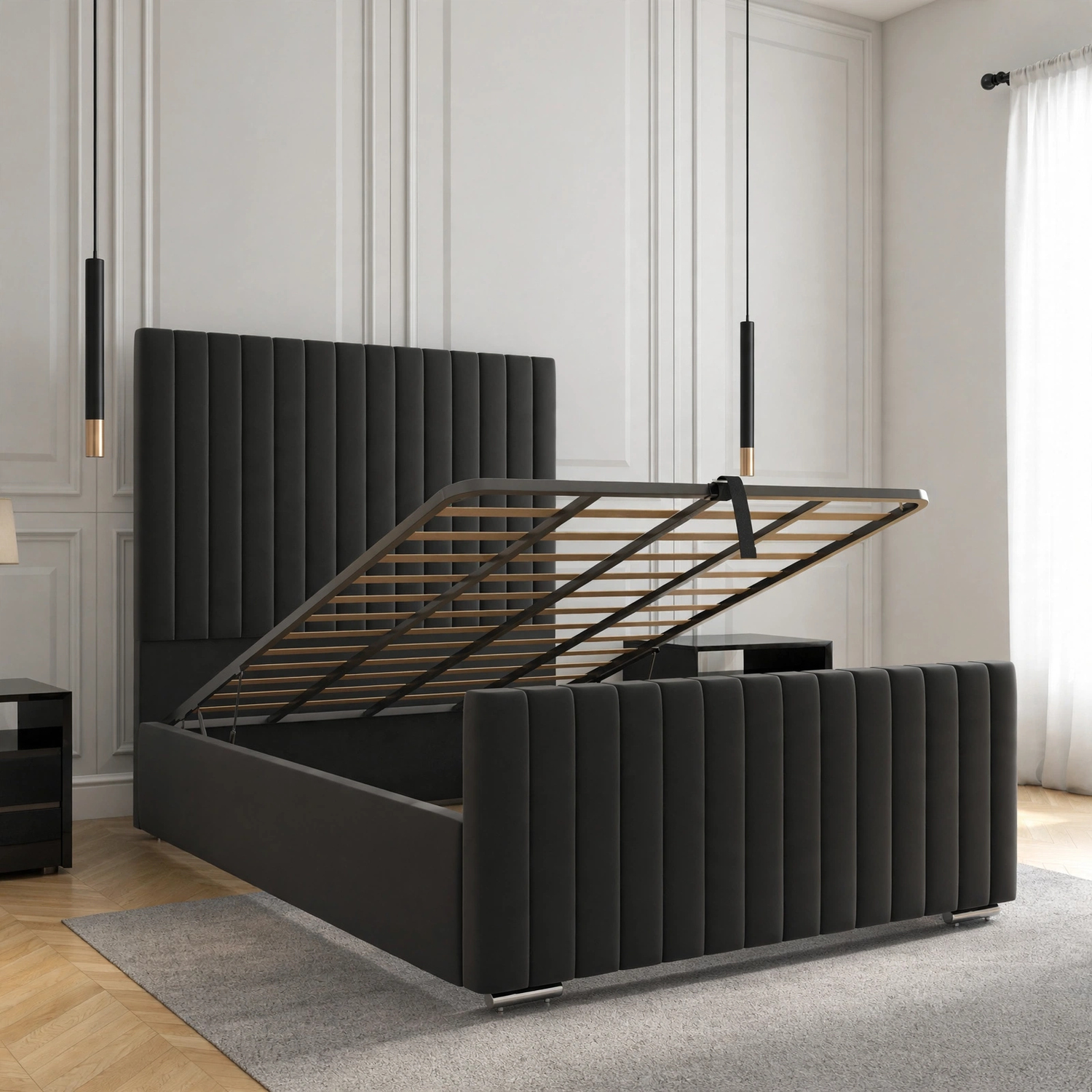 Aura Charcoal Fabric Gas Lift Storage Bed Frame - Image 4