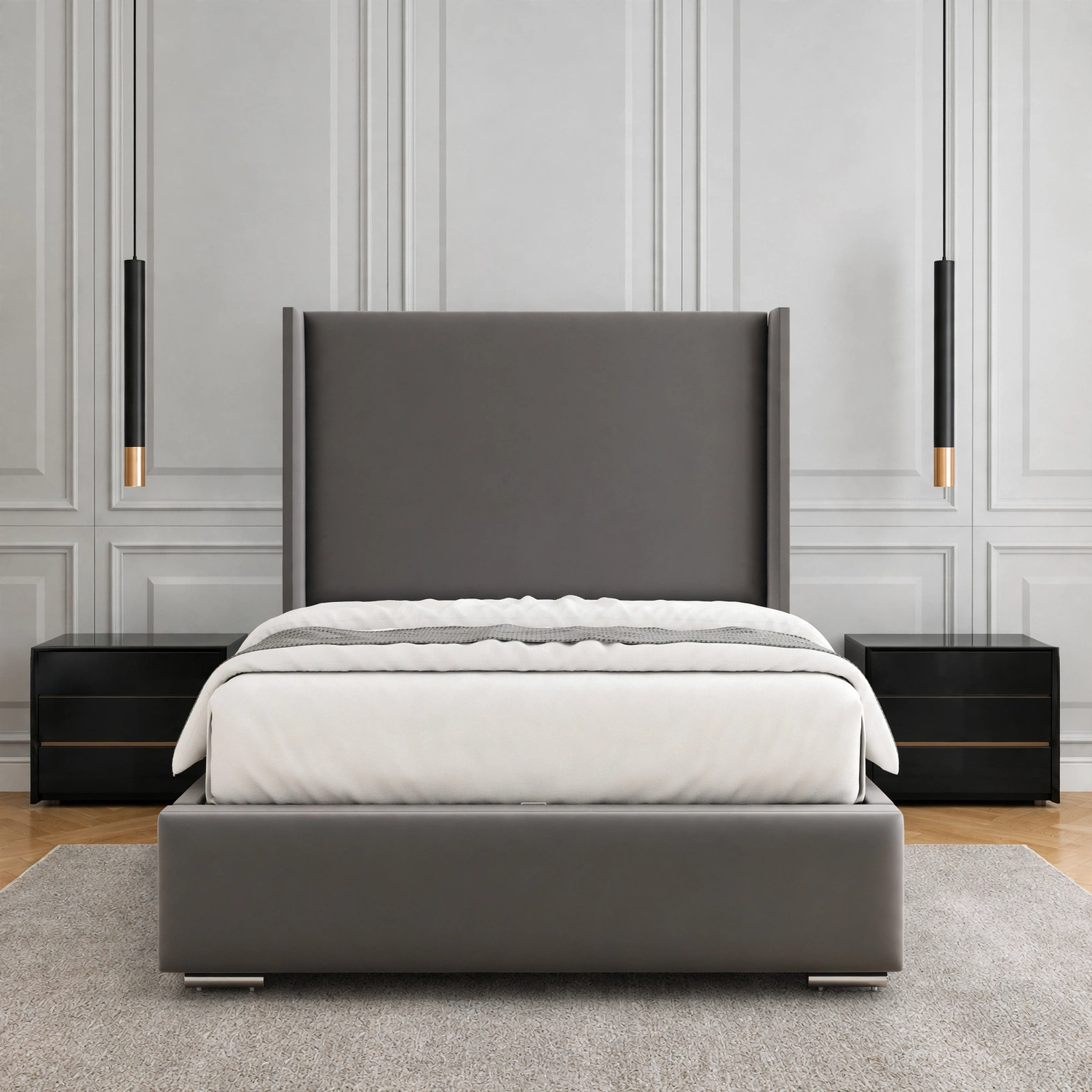 Luna Grey Velvet Wingback Ottoman Bed Frame - Image 4