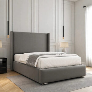 Luna Grey Velvet Wingback Ottoman Bed Frame