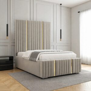 Cream Gold Fluted Frame Platform Bed