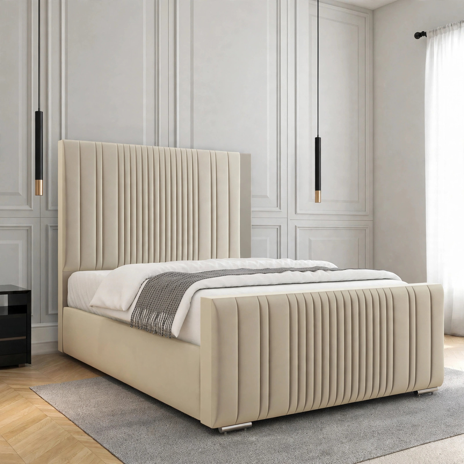 Cream Textured Upholstered Bed Frame