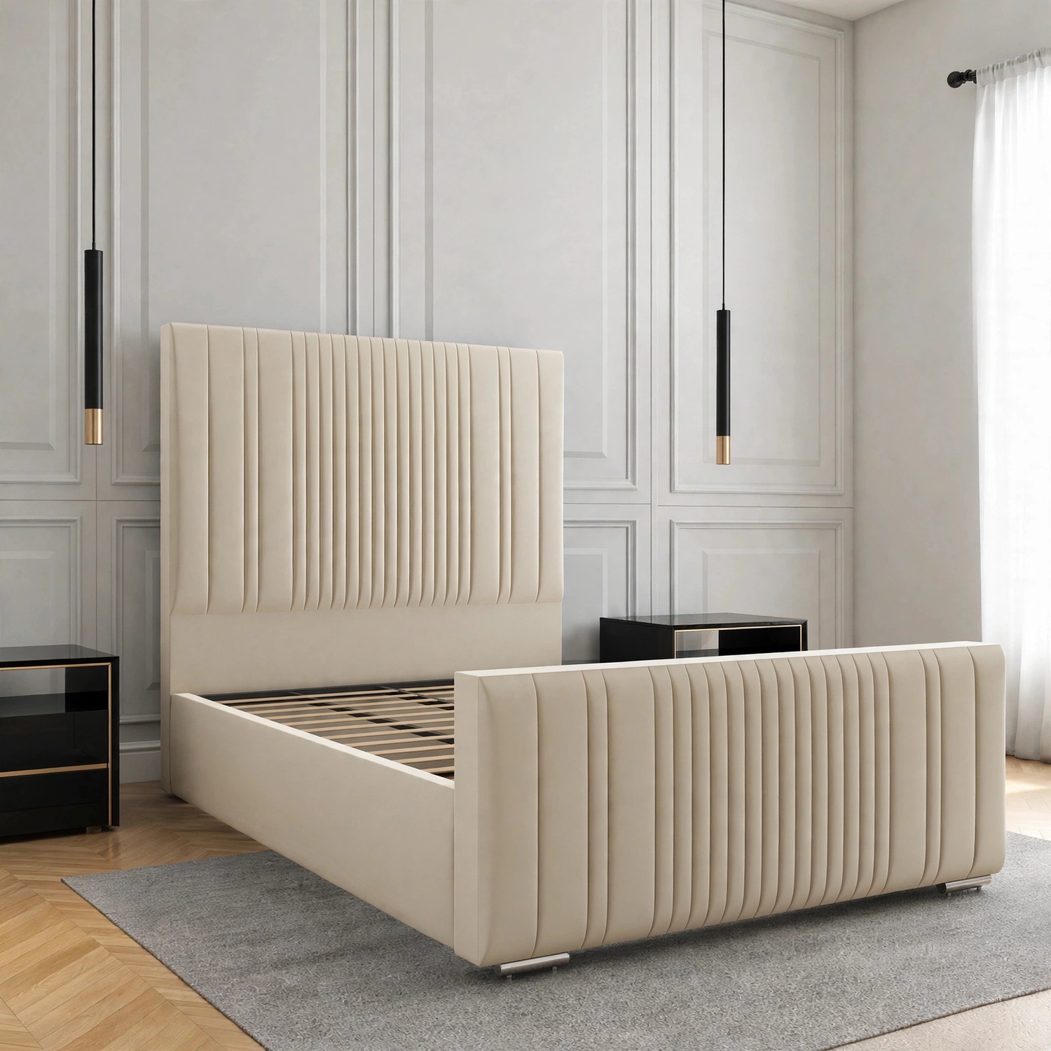 Cream Textured Upholstered Bed Frame - Image 2