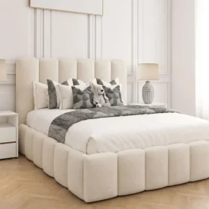Monaco Cream Bouclé Modern Curved Bed Frame
